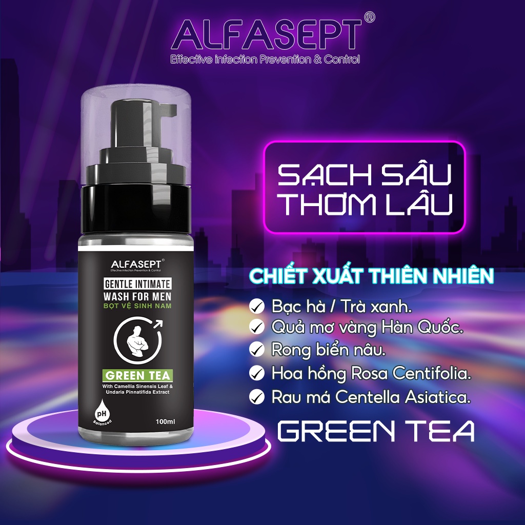 Bọt vệ sinh nam ALFASEPT Green Tea Trà xanh sạch sâu 100ml