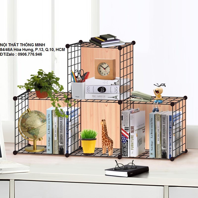 KỆ TRANG TRÍ - KỆ LƯỚI SẮT LẮP GHÉP ĐA NĂNG - 4 Ô 2 TẦNG - SẮT ĐEN SƠN TĨNH ĐIỆN CHỐNG GỈ SÉT - CHỊU VẬT NẶNG 30KG