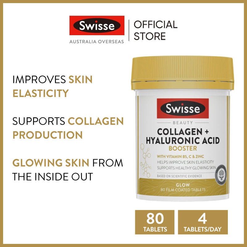 Viên uống bổ sung Collagen Hyaluronic Acid chuẩn Úc có check QR Swisse Beauty Collagen + Hyaluronic Acid Booster 80 viên