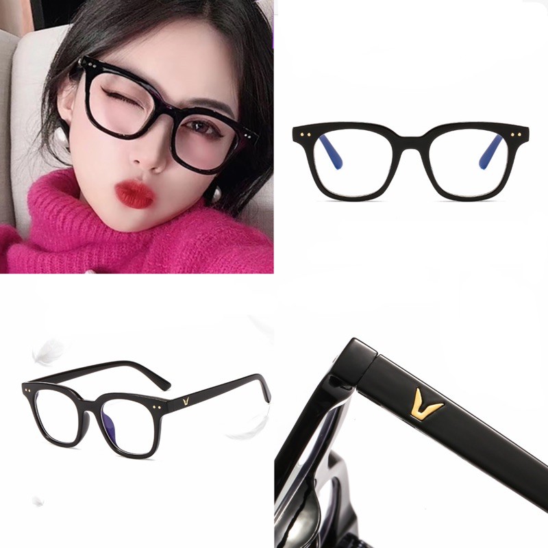 Kính giả cận chữ V nam nữ phong cách Hàn Quốc thay được tròng cận