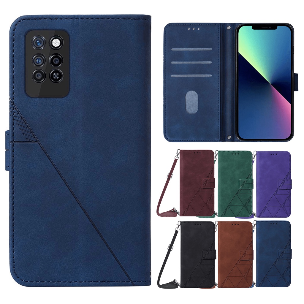 Ốp Điện Thoại Bề Mặt Da Dập Nổi 3D Có Dây Đeo Dài Cho Infinix NOTE 7 8 10 11 Pro Smart 4 5 HD 2021