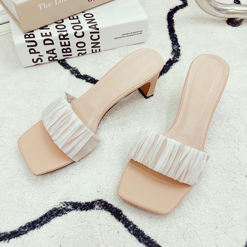 Dép cao gót nữ bảng quai ngang đế đúc vuông cực xinh