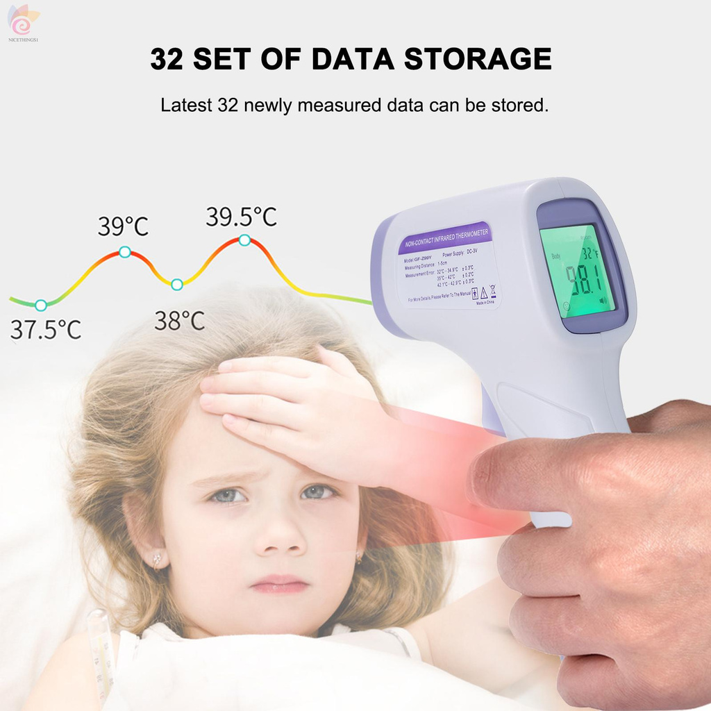 ET Forehead Thermometer Temperature Gauge Instrument for Adults Kids Baby Non Contact No Touch Digital Infrared for Fever Medical Home Use Instant Reading with Fever Alarm