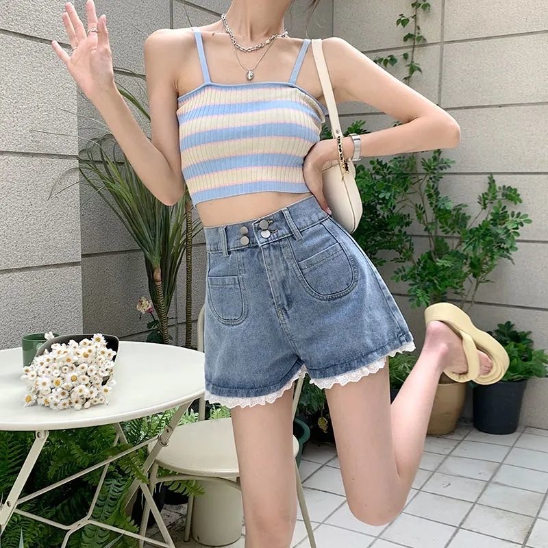 Quần Short Denim Lưng Cao Ống Rộng Thời Trang Mùa Hè Hàn Quốc Dành Cho Nữ