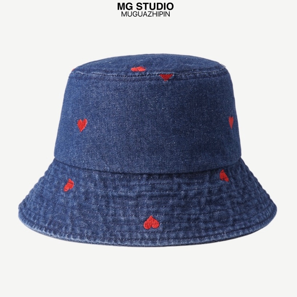 Mũ Tai Bèo MG STUDIO Chất Liệu Denim Họa Tiết Trái Tim 2 Màu Tùy Chọn Thời Trang
