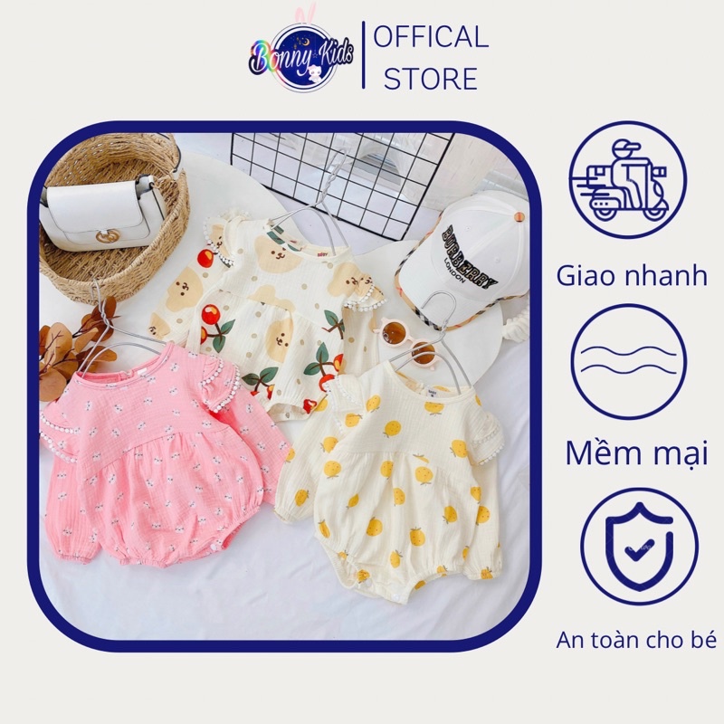 Bodysuit Dài Tay Xô Muslin Cho Bé Gái Sơ Sinh 0-12 Tháng, Váy Đầy Tháng.