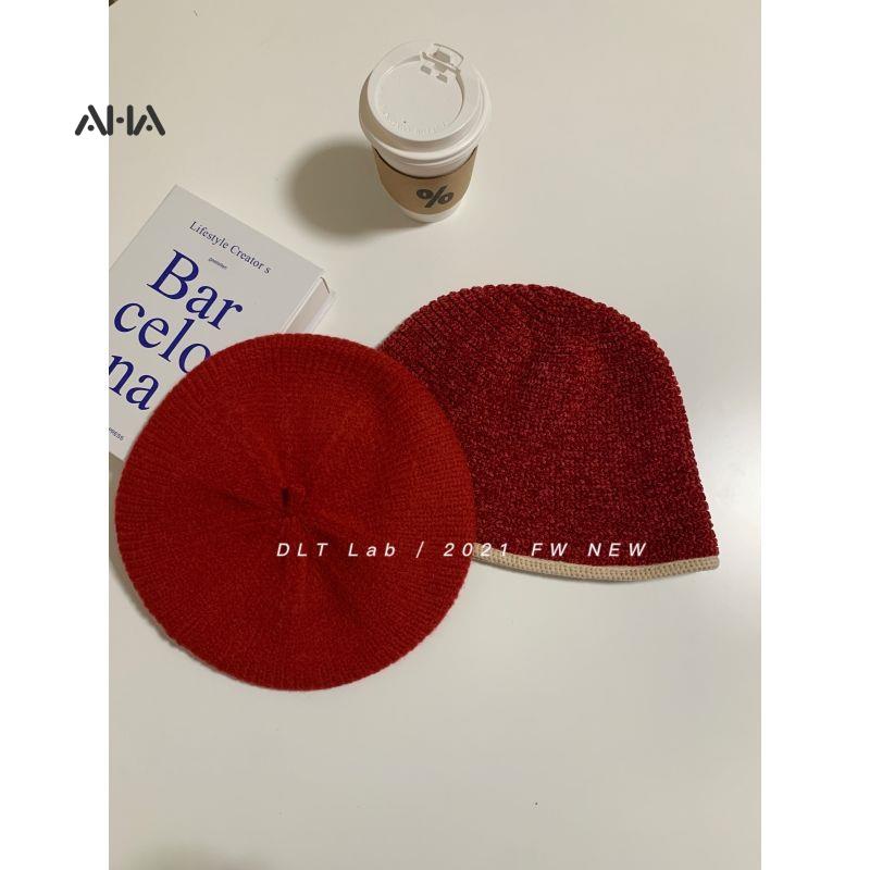 Mũ Beret Len Dệt Kim Màu Đỏ Chủ Đề Giáng Sinh Hợp Thời Trang Dễ Phối Đồ Cho Nữ