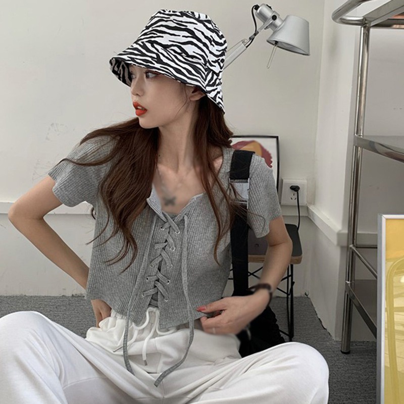 Áo Thun Croptop Dệt Kim Tay Ngắn Màu Sắc Đơn Giản Phong Cách Hàn Quốc Cho Nữ