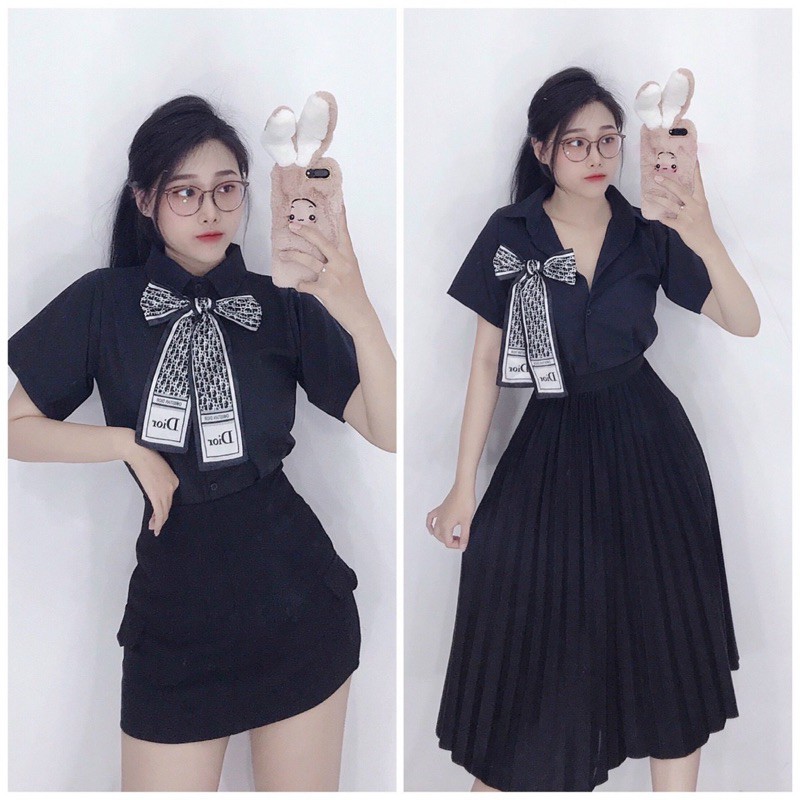 🌙 Suteki Openning: Áo kiểu voan kate cổ nơ sơ mi ngắn tay | BigBuy360 - bigbuy360.vn