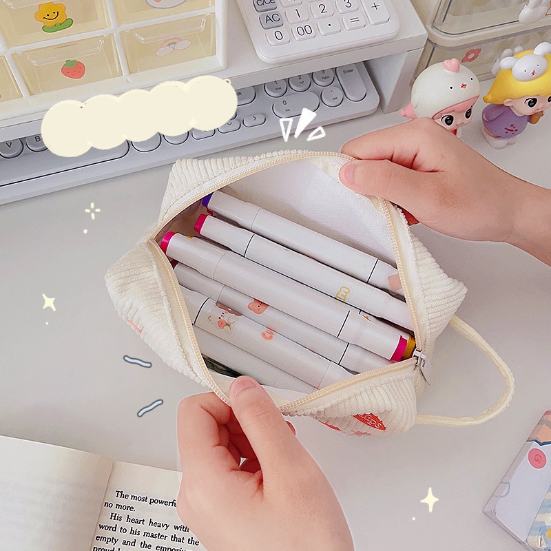 Hộp Bút Vải Gân Sọc Save The Earth Hoa Tulip Cheese Thêu Hình Hoặc Trơn (đọc mô tả)