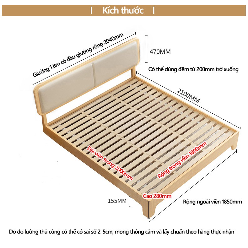 Giường đôi 1.8m nội thất phòng ngủ bằng gỗ không độc hại độ bền cao phong cách Bắc Âu FU328