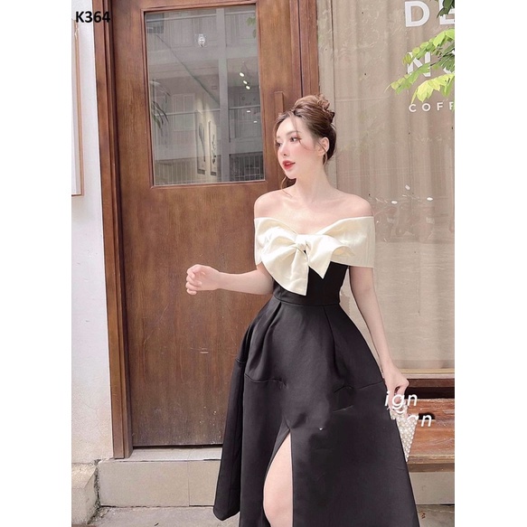 Váy trễ vai thiết kế mới Nơ ngực bản to sang chảnh - kameco