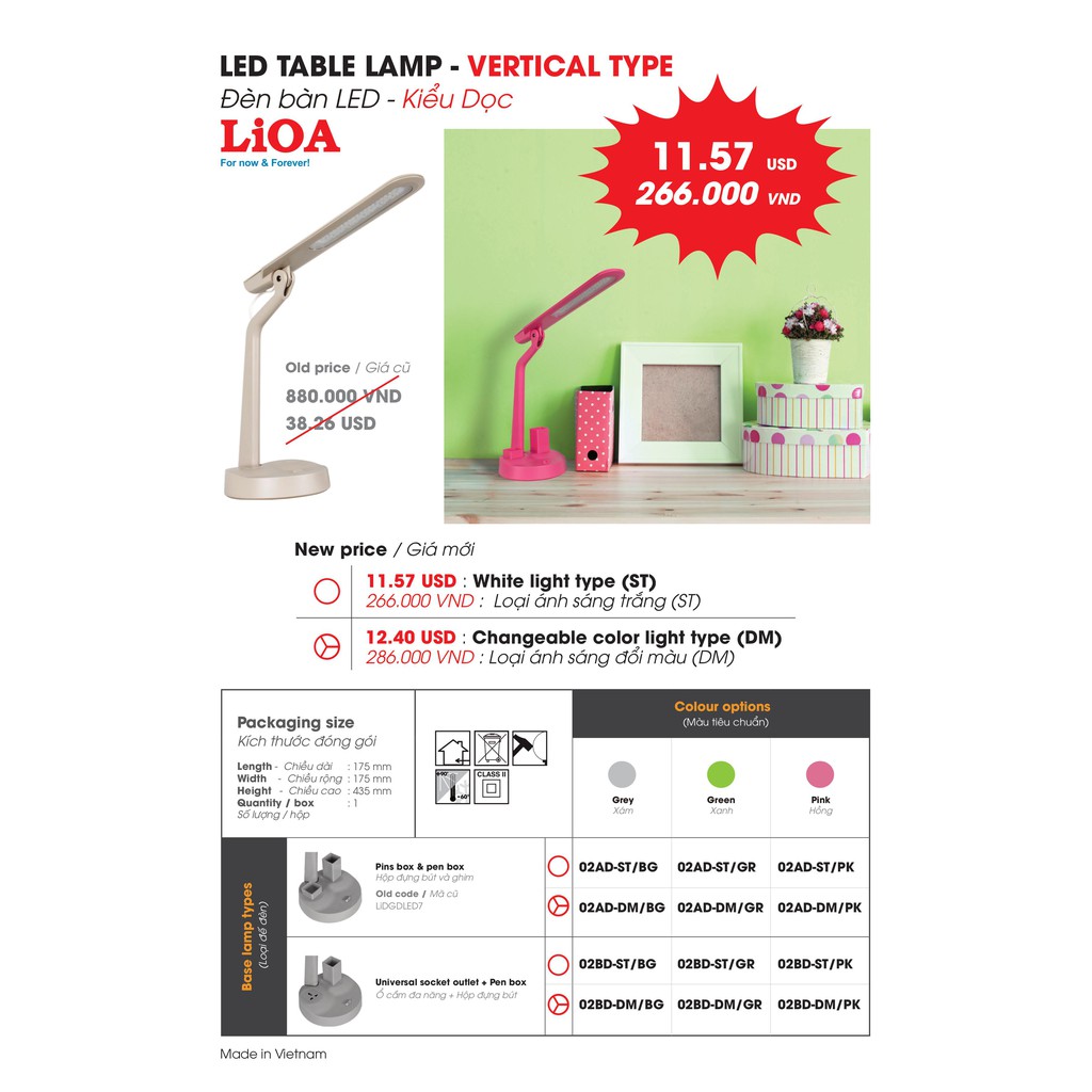 Đèn bàn LED LIOA Đổi màu (02BD - DM)