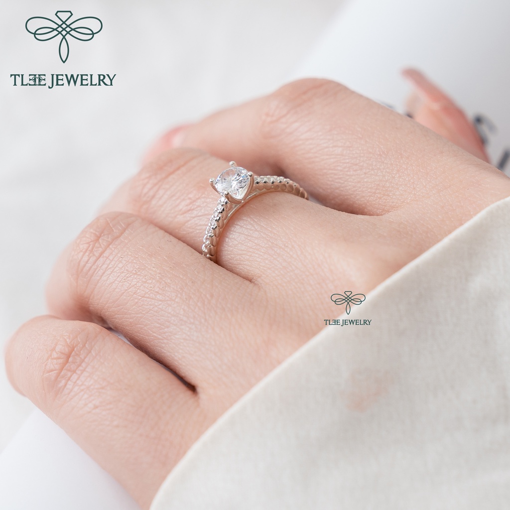Nhẫn bạc nữ TLEE bốn chấu viền dày nạm đá cao cấp TleeJewelry A0196