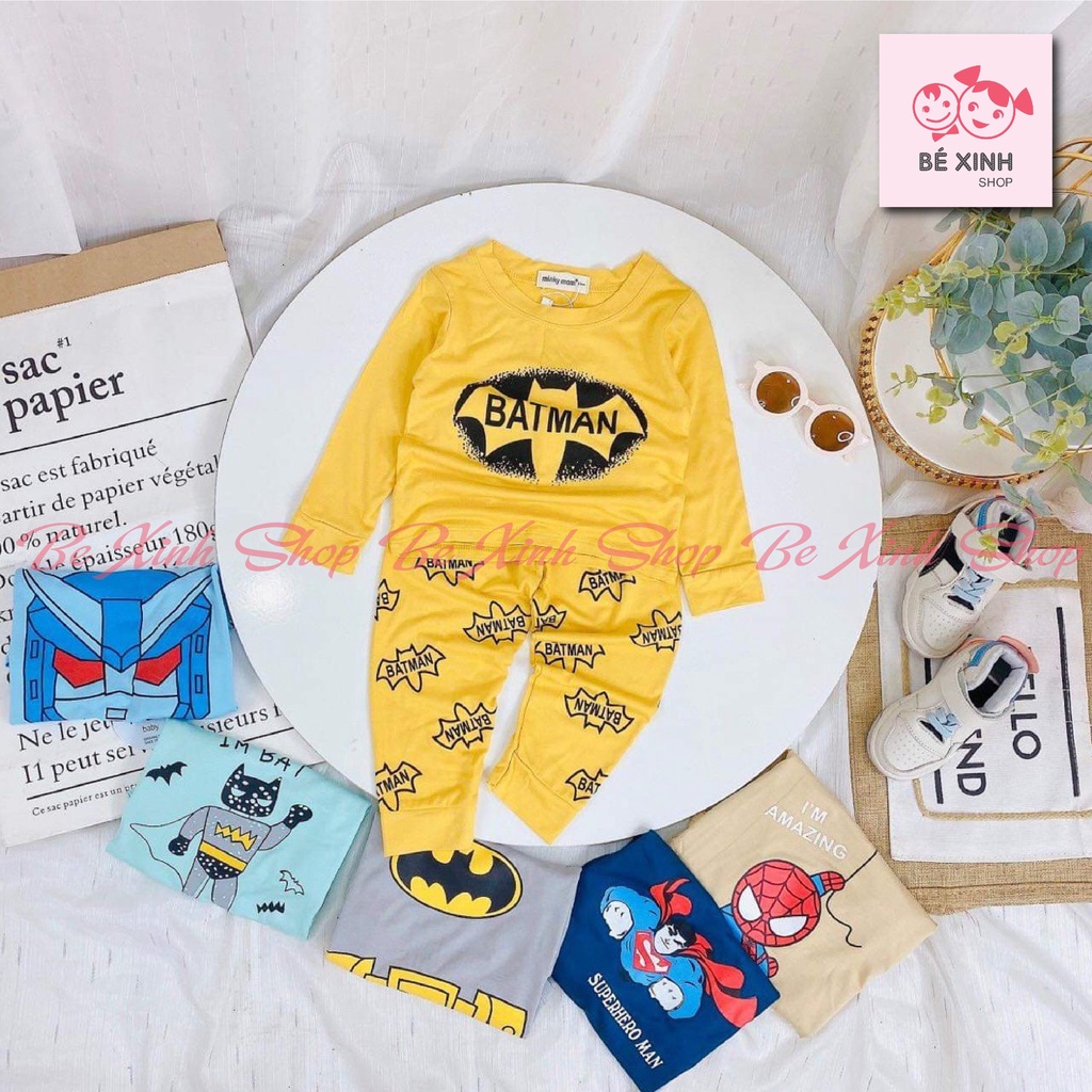 Bộ Ngủ Dài Tay MINKY MOM Cho Bé Trai Siêu Nhân  Quần áo đồ bộ bé trai dài tay họa tiết siêu nhân thun lạnh