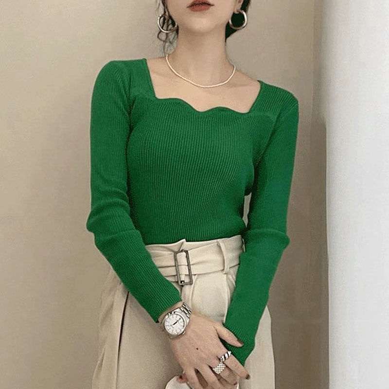 Áo Dệt Kim Cổ Ren Gợn Sóng Phong Cách Hàn Quốc Thời Trang Mùa Xuân Mới 2022