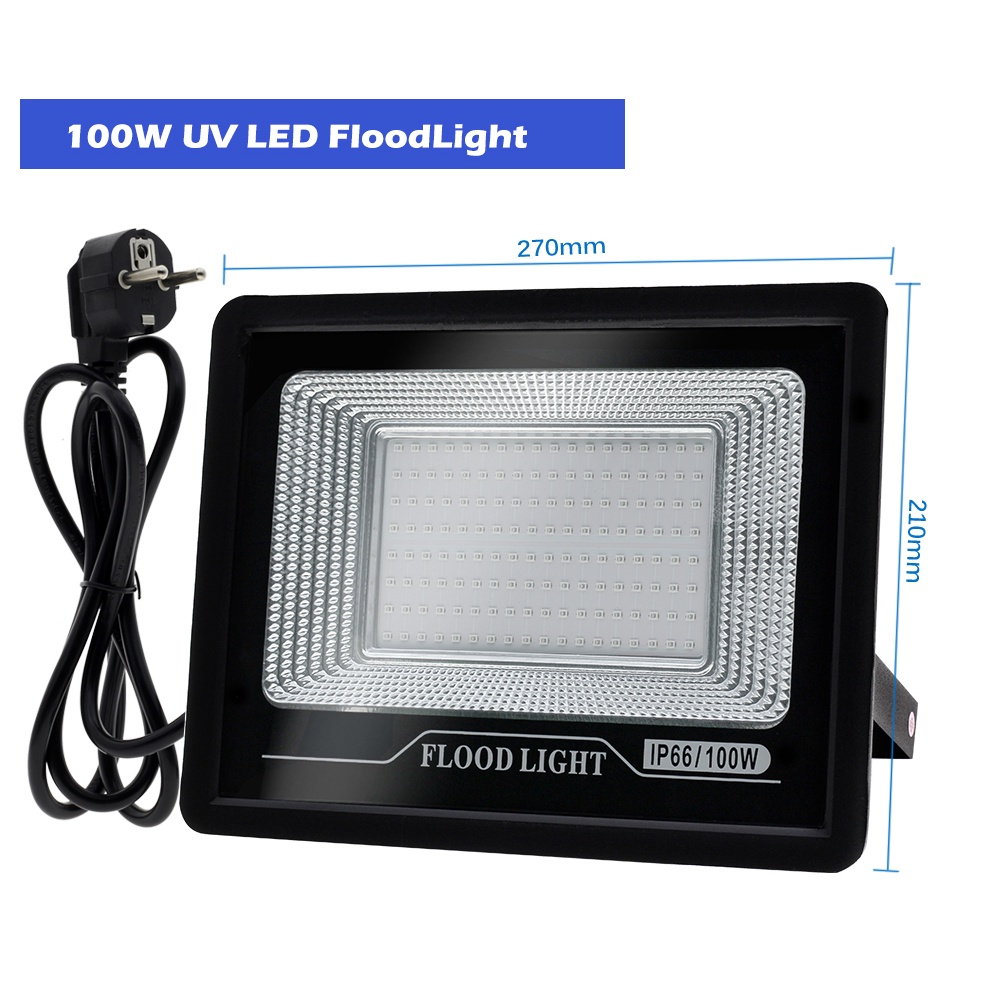 UV LED Đèn pha huỳnh quang chống thấm 50W 100W resin uv Đèn LED tia cực tím Ánh sáng đen IP66 Đèn pha chống thấm nước Trang trí Giáng sinh Tiệc Halloween