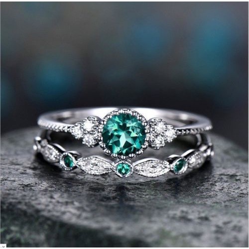 Nhẫn Zircon Smug | Phụ Kiện Trang Sức Bằng Thép Không Gỉ Màu Ngọc Lục Bảo Mới Cho Nam Và Nữ