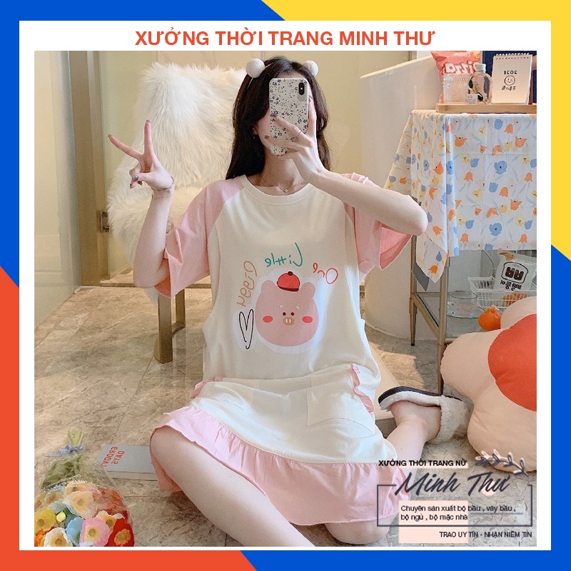 Váy bầu mặc nhà -2 chức năng -chất liệu cotton-mềm- mát -mịn (váy túi vuông-VÁY-MS-02)