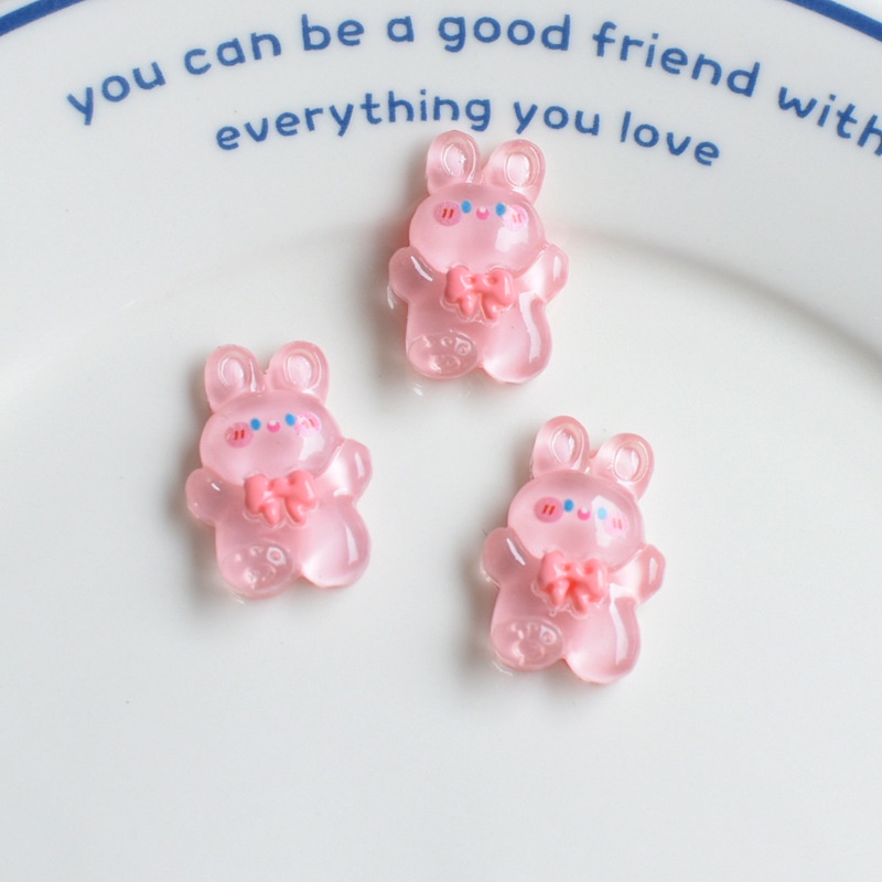 Set 10 Tượng Thỏ Gấu Hoạt Hình Trong Suốt Bằng Nhựa Resin Trang Trí Điện Thoại / Sổ Tay DIY