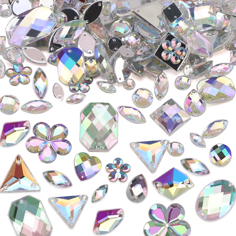 Qiao Bộ Phụ Kiện May Vá Đính Đá Pha Lê Kim Cương Giả Lấp Lánh Trang Trí May Vá Trang Phục May Vá