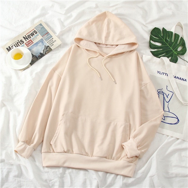 Áo Hoodie Mỏng Dáng Rộng Màu Sắc Đơn Giản Phong Cách Hàn Quốc Thời Trang Xuân Thu Cho Nữ