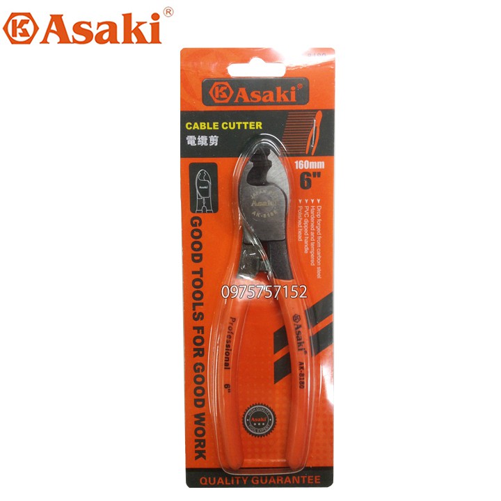 Kìm cắt cáp điện đầu bé 2 lưỡi Asaki AK-8180 6inch