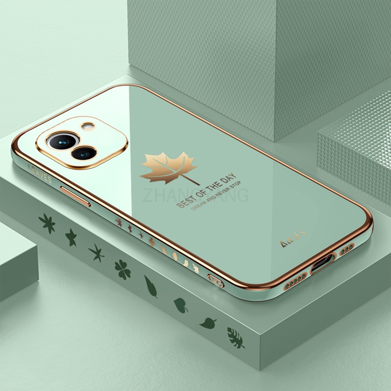 Ốp Điện Thoại Silicon TPU Mạ Điện Họa Tiết Lá Phong Kèm Dây Đeo Cho Samsung a03