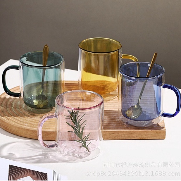 Ly Thủy Tinh 2 Lớp Cách Nhiệt Cốc Thủy Tinh Cafe Chịu Nhiệt Có Quai Độc Lạ Sang Trọng