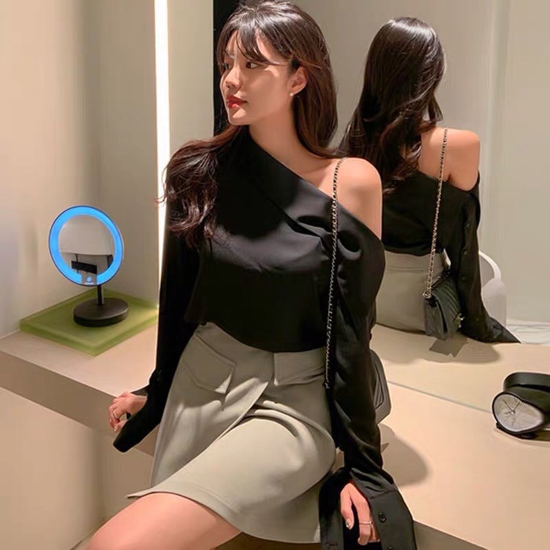 Áo sơ mi nữ lệch vai dài tay B-A-M STORE