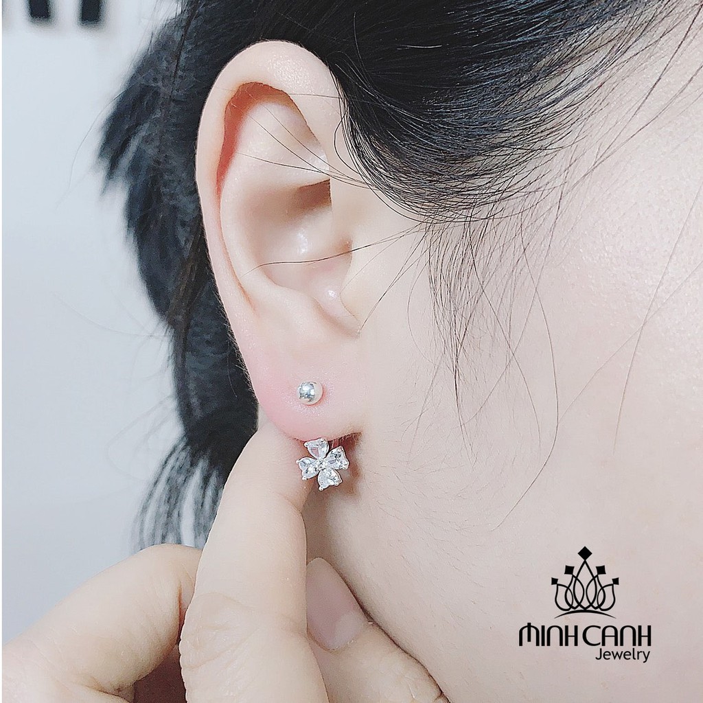 Bông Tai Bạc Cỏ 4 Lá Cong Đính Đá - Minh Canh Jewelry