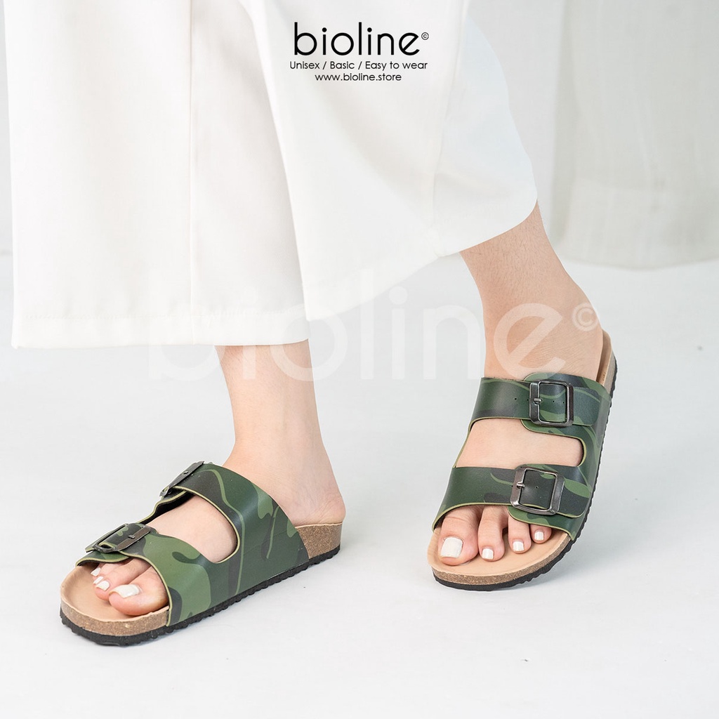 R01-Dép đế  trấu ARMY BIRKEN da PU chống nước cao cấp màu rằn ri quân đội, dép quai ngang 2 khóa,  chính hãng BIOLINE