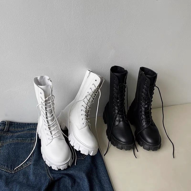 Bốt nữ cao cổ Vintage giày Boots da mềm lót nỉ khóa sau cao cấp boot mũi vuông boost lửng thời trang