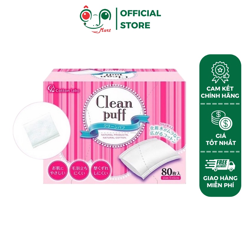 Bông tẩy trang Clean Puff cao cấp số 1 Nhật Bản - Gói 80 miếng