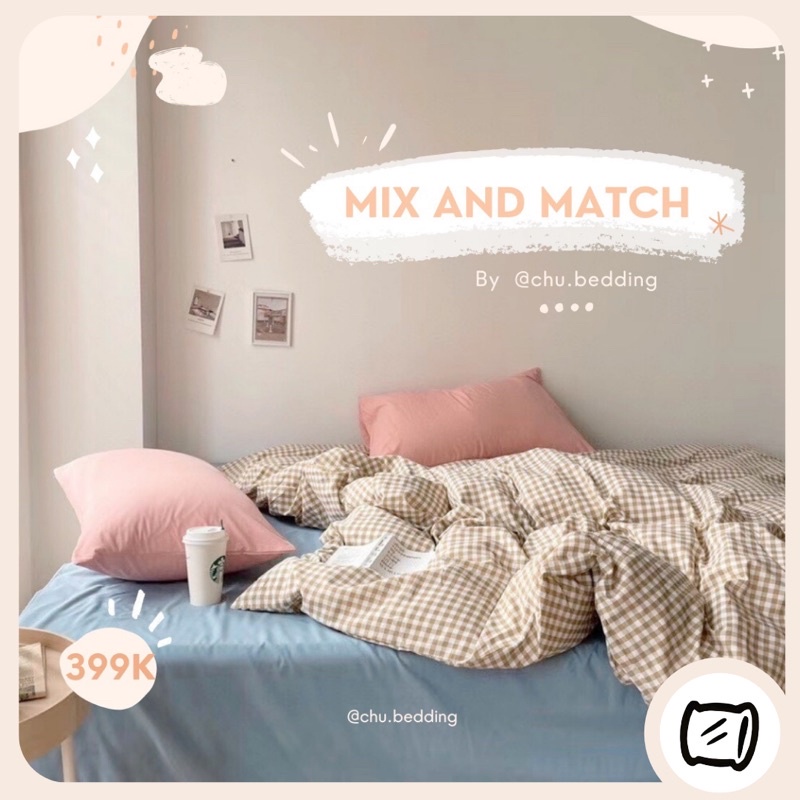Full Set chăn ga gối: phối màu Pastel (Khách ghi rõ size lúc đặt hàng) Mẫu được cập nhật liên tục