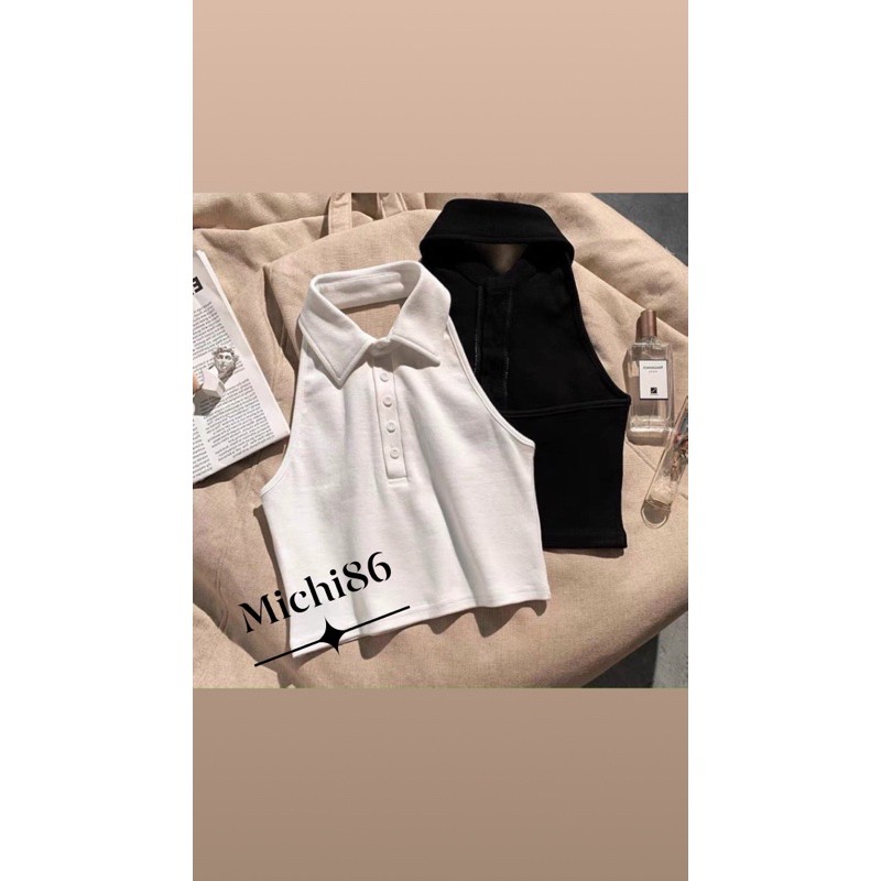 Áo croptop ba lỗ cổ yếm cúc đóng MICHI