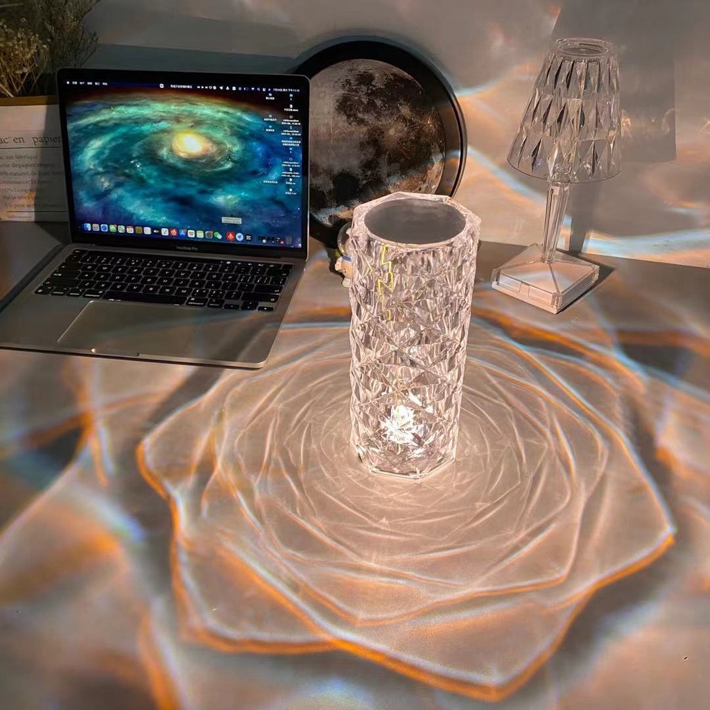 Đèn Trang Trí Để Bàn Ánh Sáng Kim Cương Cảm Ứng 3 Màu, Đèn Led Decor Trang Trí Phòng Ngủ Hiệu Ứng 3D