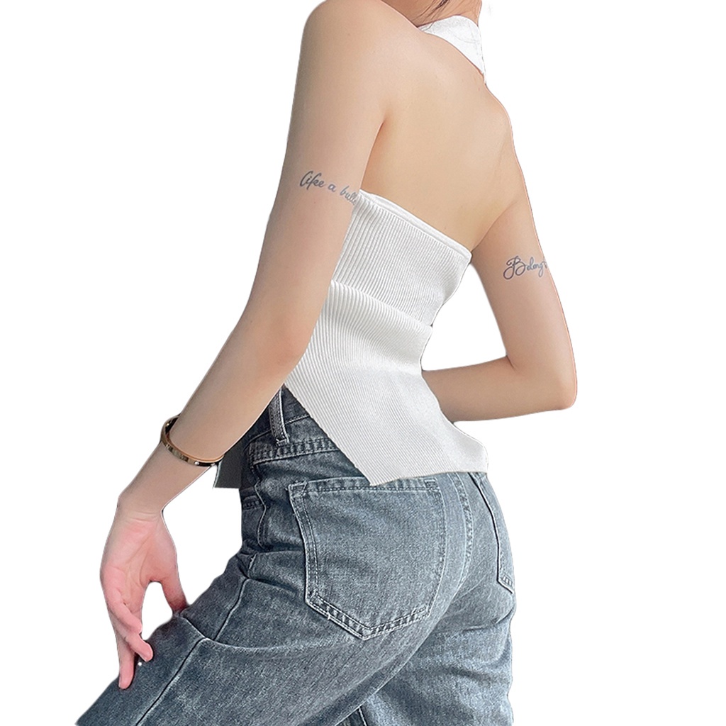 Áo Tank Top Dệt Kim Không Tay Màu Sắc Đơn Giản Dành Cho Nữ