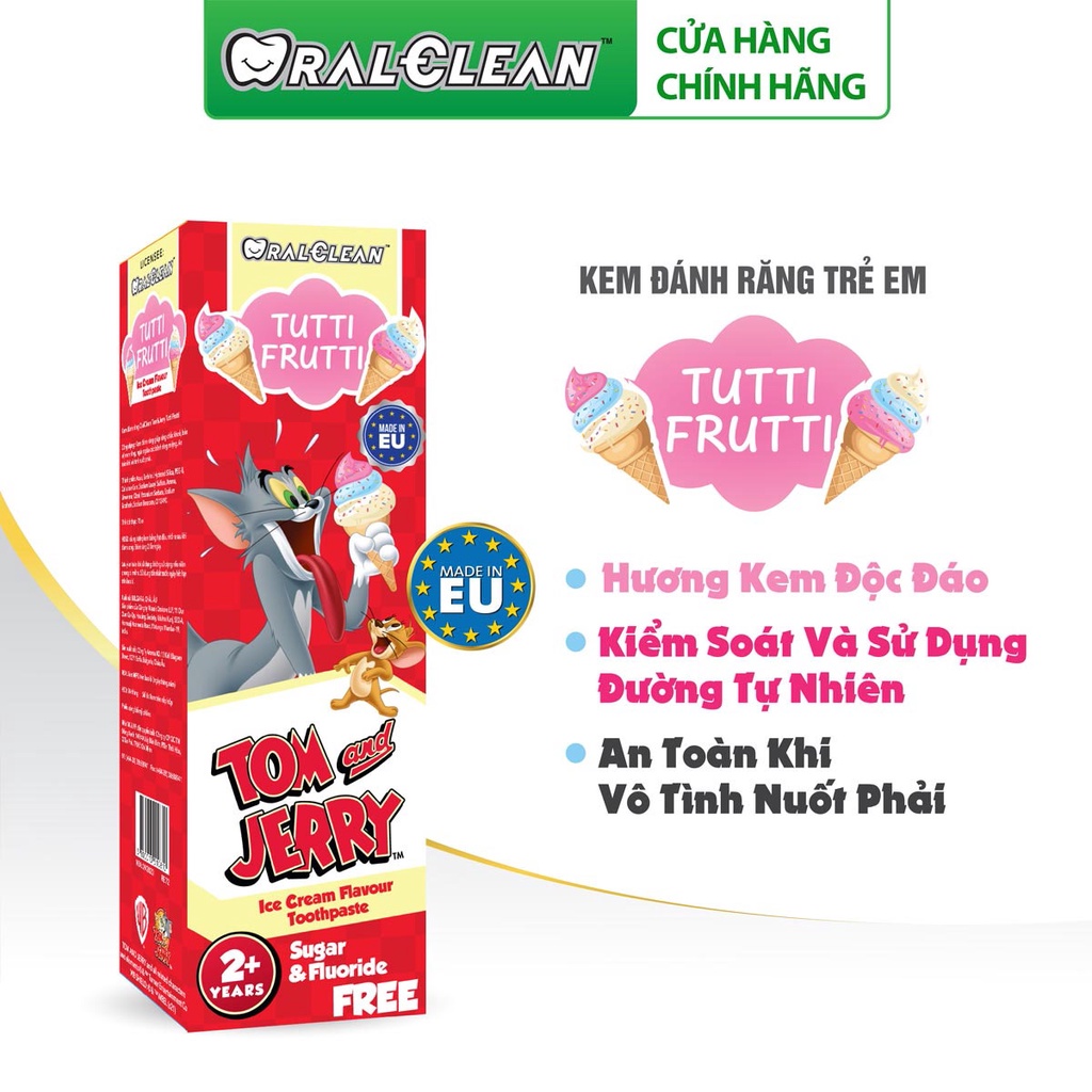 Kem đánh răng trẻ em OralClean Tom &amp; Jerry Tutti-Frutti 75ml