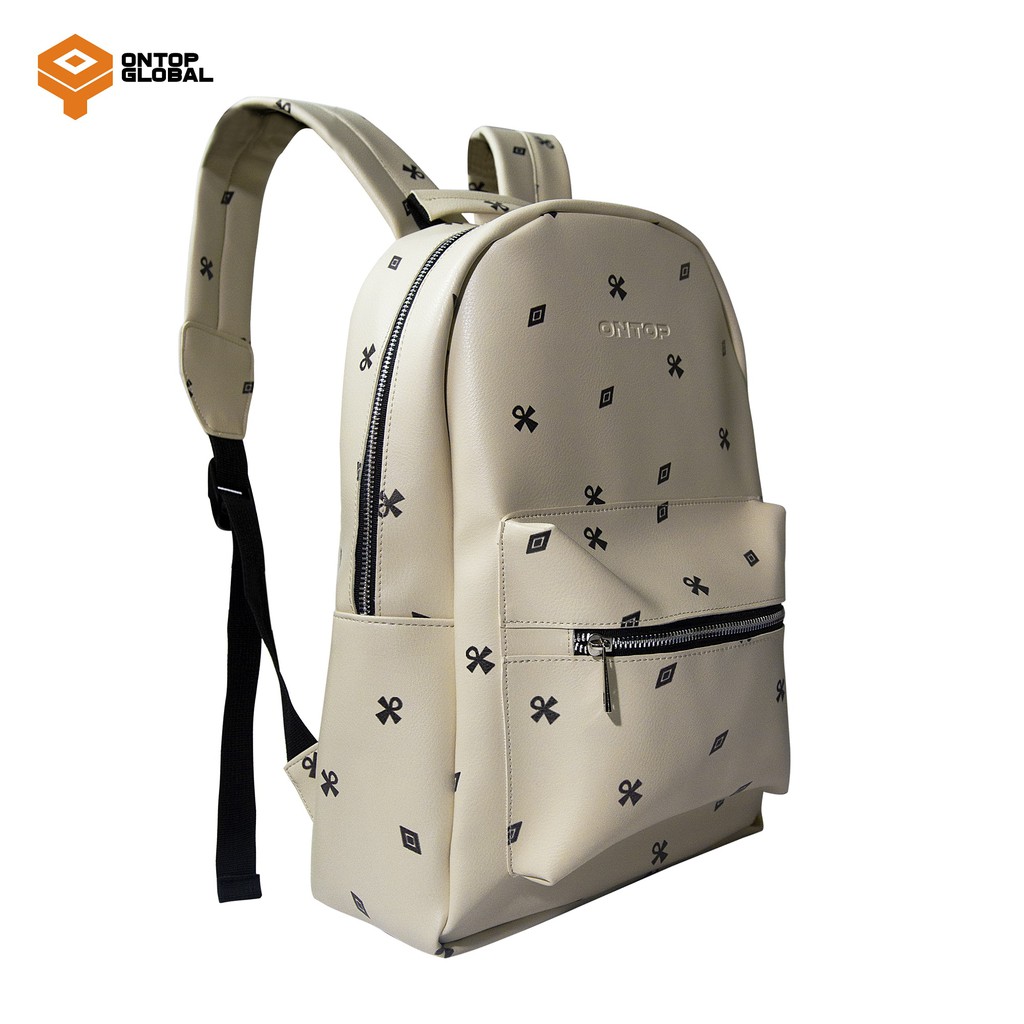 Balo nữ đi học thời trang ONTOP màu kem, có họa tiết, nhiều ngăn - Level Backpack