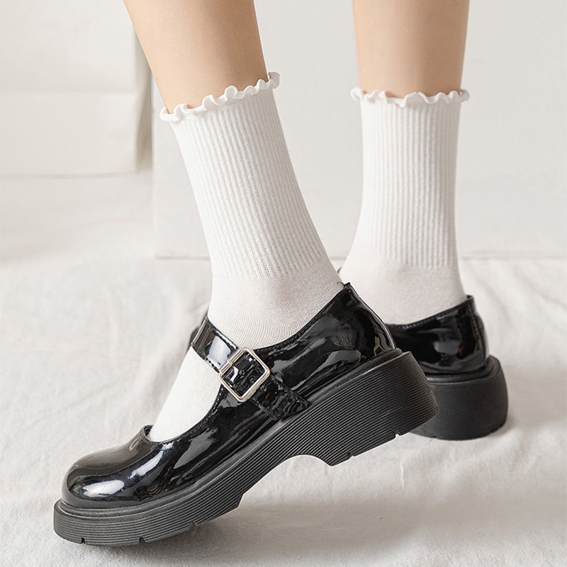 Tất vớ cổ cao nữ trắng bèo nhún siêu hot 2022 phong cách Vintage Hàn Quốc thời trang lolita dễ thương đẹp HANASO TD060