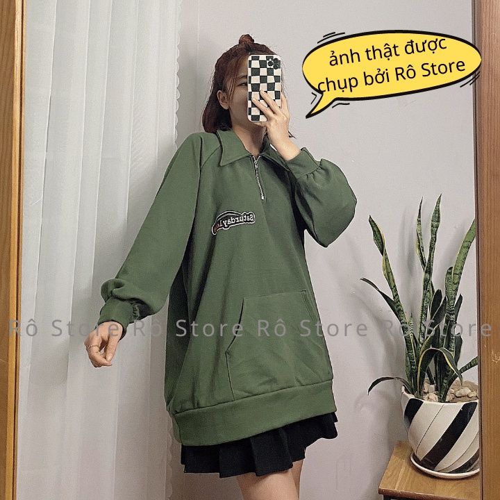 Áo polo nỉ sweater có cổ khóa form rộng unisex nam nữ in chữ Staturday siêu ngầu RÔ STORE PL02