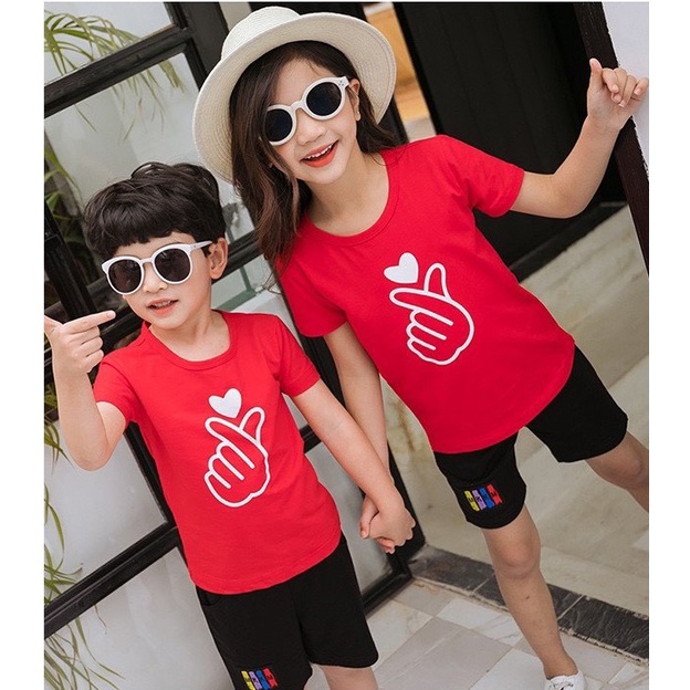 áo gia đình 3 người 4 người coton co giản thoải mái in hình tim đơn giản