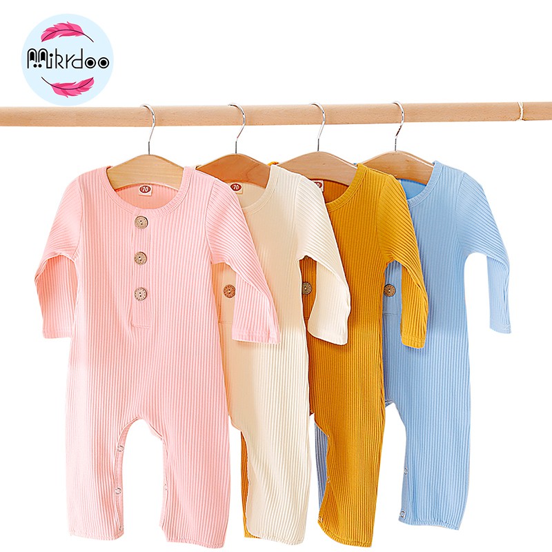 Mikrdoo Jumpsuit tay dài chất Cotton màu trơn cho trẻ sơ sinh