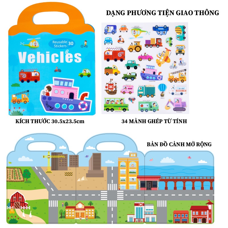 Học liệu giáo dục montessori - Ghép hình từ tính vào bản đồ cảnh theo chủ đề khai sáng nhận thức cho trẻ