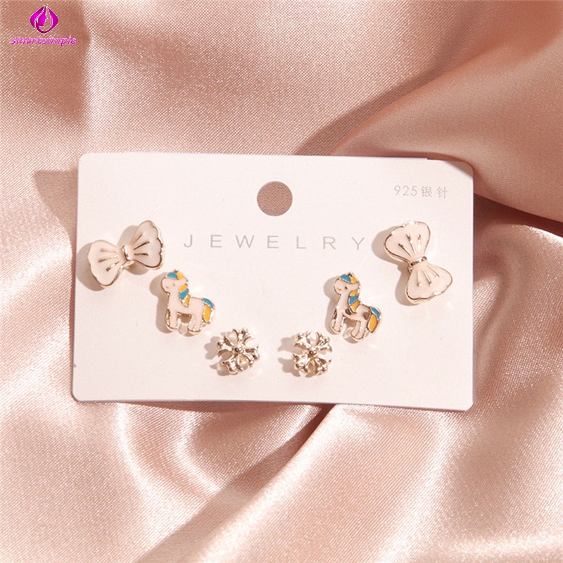 Set 3 Đôi Khuyên Tai Hình Hoa Đính Đá Dễ Thương Cho Nữ
