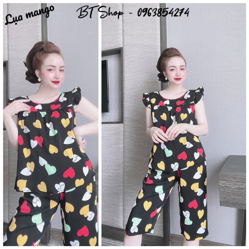 Đồ bộ ngủ mặc nhà lụa mango quần lững hoạ tiết size 2 (57-67kg)