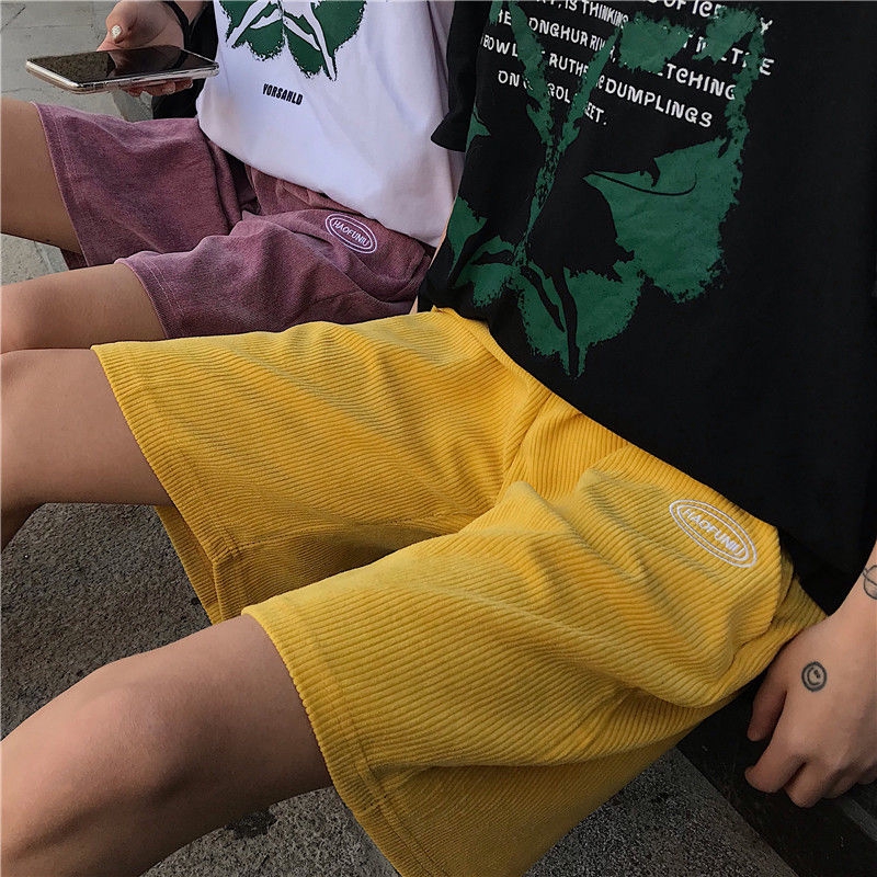 Quần Short Vải Nhung Kẻ Ống Suông Rộng Thời Trang Unisex