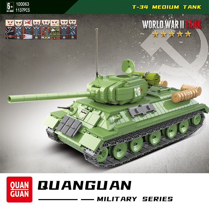 Đồ chơi Lắp ráp Mô hình xe tăng 100063 WW2 Blocks T-34 Medium Tank
