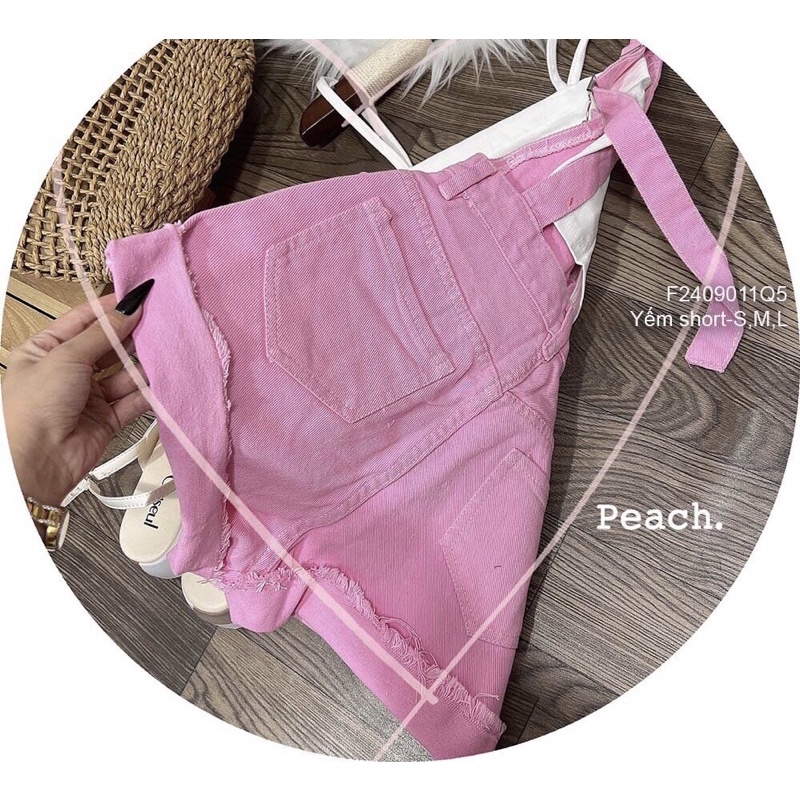 Quần yếm ngắn kaki jean hai dây nút 4 túi rách lai TT2409